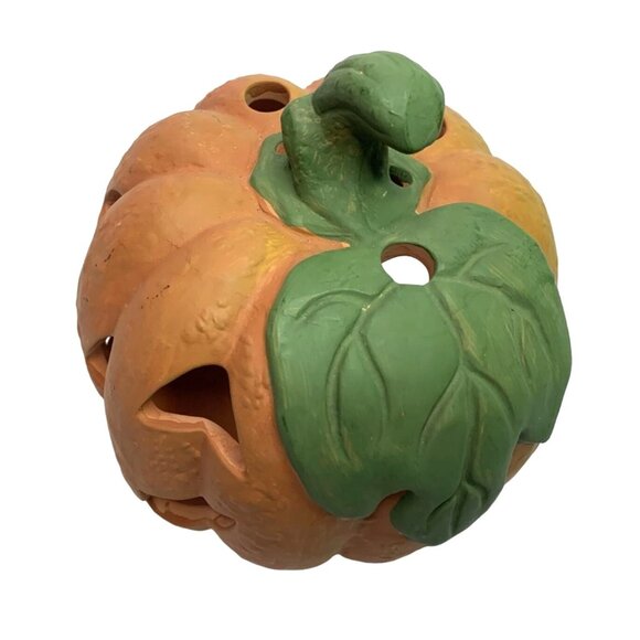 Halloween Large Terra Cotta terracotta Pumpkin Target Candle Holder Orange Open - Picture 3 of 5